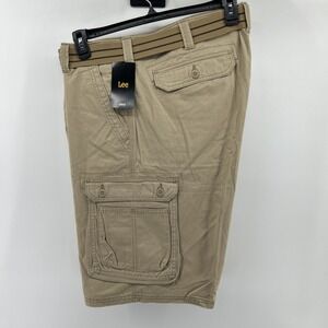 New Lee Shorts Men's 42 Khaki Cargo Flat Cotton Belt Casual Outdoor Sports NWT